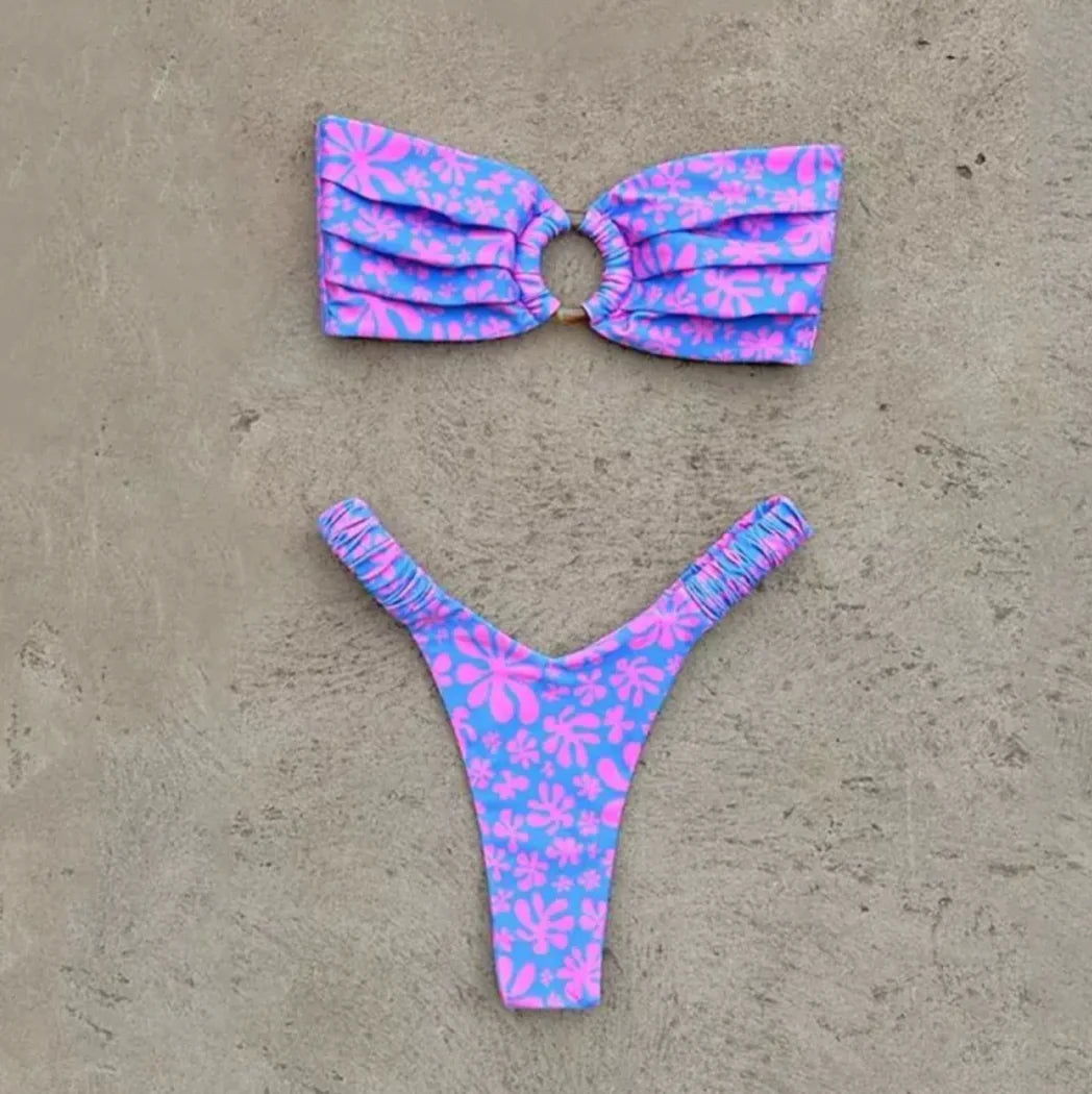 Chic Printed Pleat Bikini