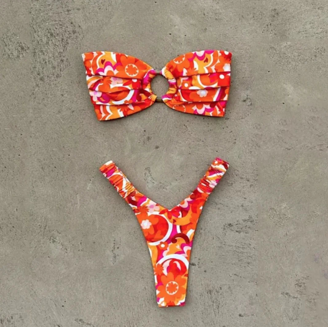 Chic Printed Pleat Bikini