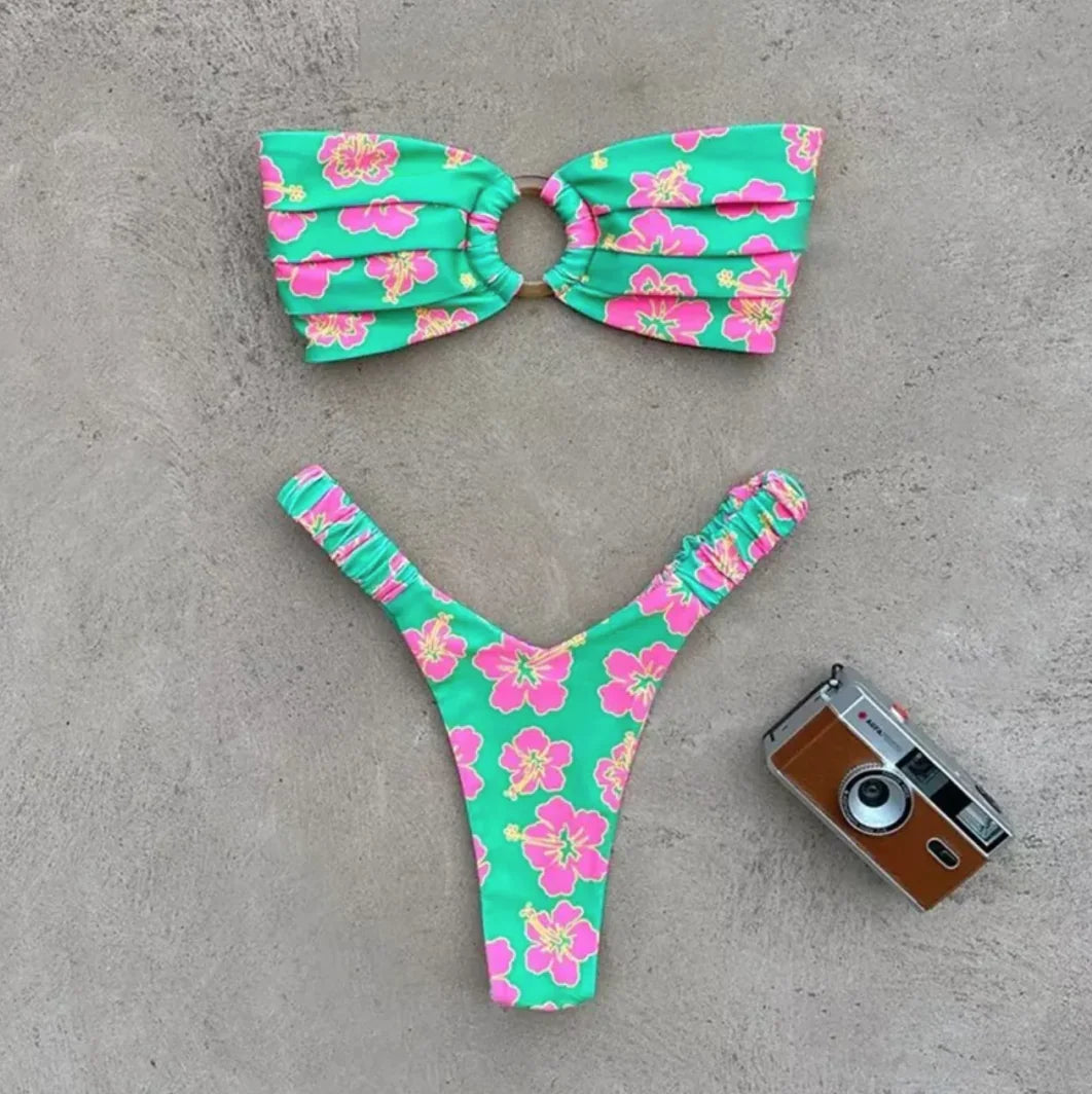 Chic Printed Pleat Bikini