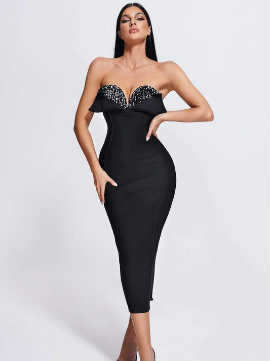 Glam Sequined Strapless Gown