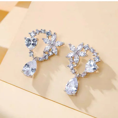 Heart-Shaped Flower Earrings and Studs