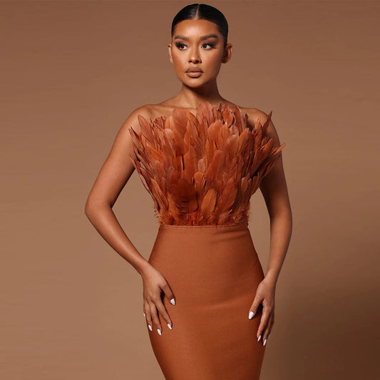 Stylish  Tube Top Feather Bandage Dress