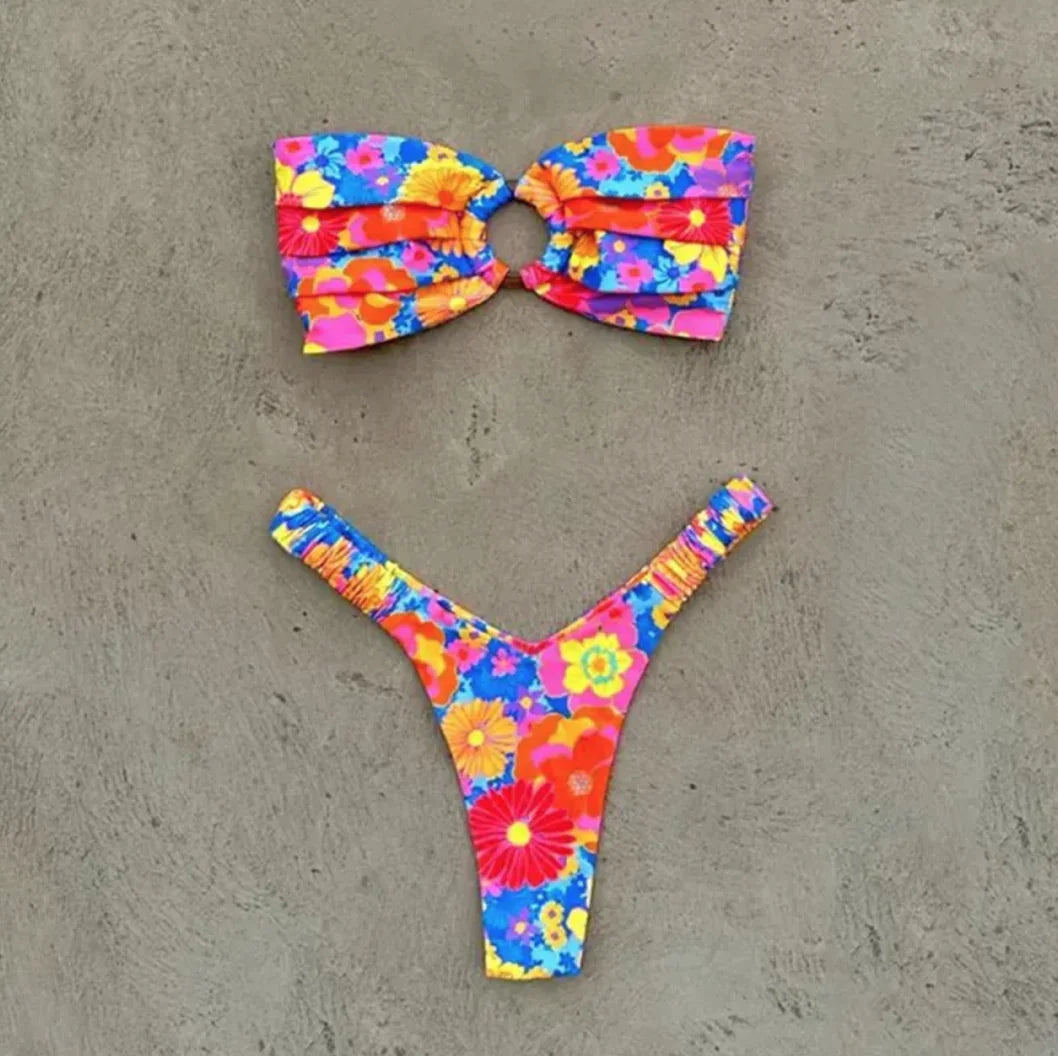Chic Printed Pleat Bikini